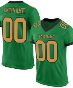 Custom Grass Green Old Gold-Black Mesh Authentic Football Jersey