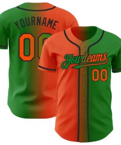 Custom Grass Green Orange-Black Authentic Gradient Fashion Baseball Jersey