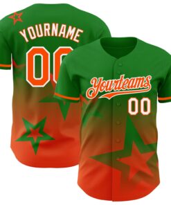 Custom Grass Green Orange-White 3D Pattern Design Gradient Style Twinkle Star Authentic Baseball Jersey