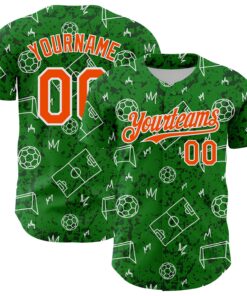 Custom Grass Green Orange-White Comic Doodle Ballgame 3D Pattern Design Authentic Baseball Jersey