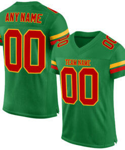 Custom Grass Green Red-Gold Mesh Authentic Football Jersey