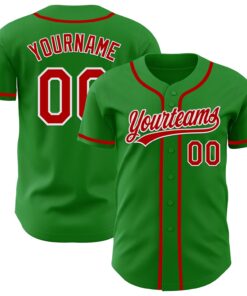 Custom Grass Green Red-White Authentic Baseball Jersey