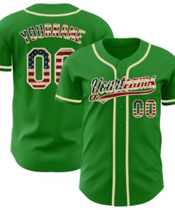 Custom Grass Green Vintage USA Flag-Cream Authentic Baseball Jersey