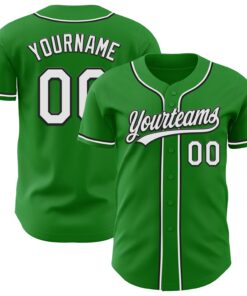 Custom Grass Green White-Black Authentic Baseball Jersey