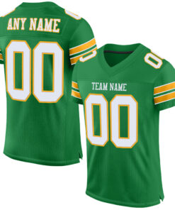 Custom Grass Green White-Gold Mesh Authentic Football Jersey