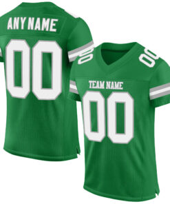 Custom Grass Green White-Gray Mesh Authentic Football Jersey