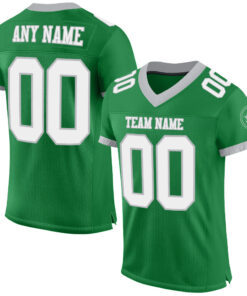 Custom Grass Green White-Gray Mesh Authentic Football Jersey