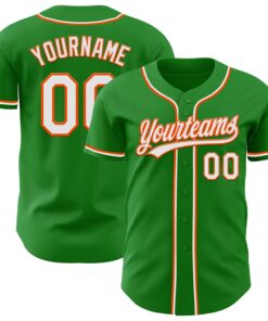Custom Grass Green White-Orange Authentic Baseball Jersey