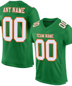 Custom Grass Green White-Orange Mesh Authentic Football Jersey
