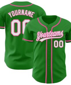Custom Grass Green White-Pink Authentic Baseball Jersey