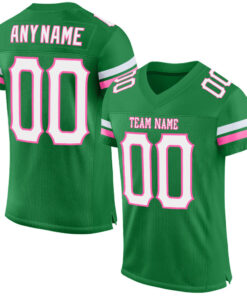 Custom Grass Green White-Pink Mesh Authentic Football Jersey
