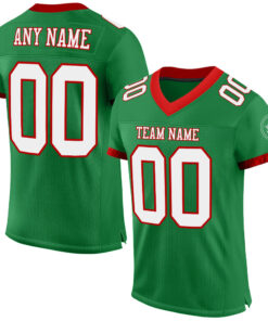 Custom Grass Green White-Red Mesh Authentic Football Jersey