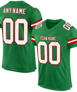 Custom Grass Green White-Red Mesh Authentic Football Jersey