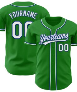 Custom Grass Green White-Royal Authentic Baseball Jersey
