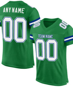 Custom Grass Green White-Royal Mesh Authentic Football Jersey