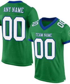 Custom Grass Green White-Royal Mesh Authentic Football Jersey