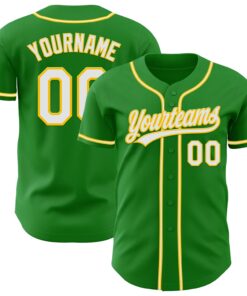 Custom Grass Green White-Yellow Authentic Baseball Jersey