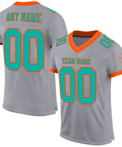 Custom Gray Aqua-Orange Mesh Authentic Football Jersey