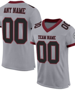 Custom Gray Black-Burgundy Mesh Authentic Football Jersey