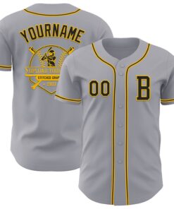 Custom Gray Black-Gold Authentic Baseball Jersey