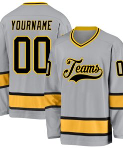 Custom Gray Black-Gold Hockey Jersey