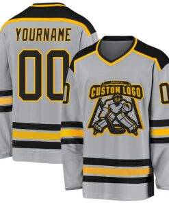 Custom Gray Black-Gold Hockey Jersey