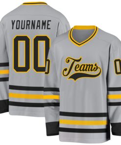 Custom Gray Black-Gold Hockey Jersey