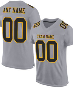 Custom Gray Black-Gold Mesh Authentic Football Jersey