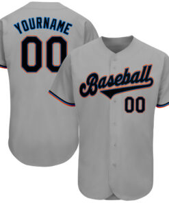 Custom Gray Black-Light Blue Authentic Baseball Jersey