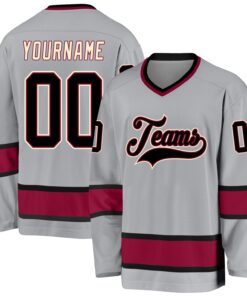 Custom Gray Black-Maroon Hockey Jersey