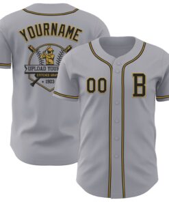 Custom Gray Black-Old Gold Authentic Baseball Jersey