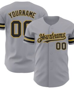 Custom Gray Black-Old Gold Authentic Baseball Jersey