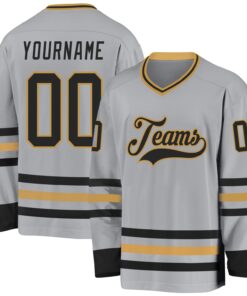 Custom Gray Black-Old Gold Hockey Jersey