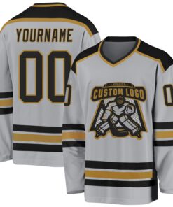 Custom Gray Black-Old Gold Hockey Jersey