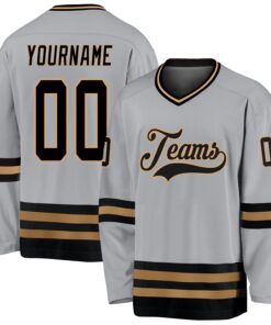 Custom Gray Black-Old Gold Hockey Jersey