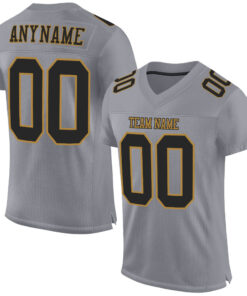 Custom Gray Black-Old Gold Mesh Authentic Football Jersey