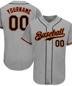 Custom Gray Black-Orange Authentic Baseball Jersey