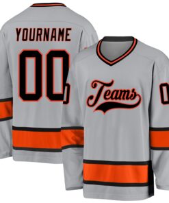 Custom Gray Black-Orange Hockey Jersey