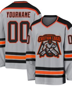 Custom Gray Black-Orange Hockey Jersey