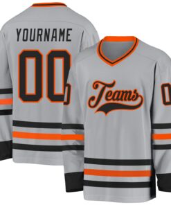 Custom Gray Black-Orange Hockey Jersey