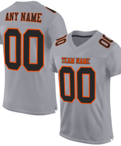 Custom Gray Black-Orange Mesh Authentic Football Jersey