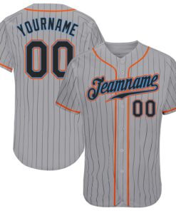 Custom Gray Black Pinstripe Black-Powder Blue Authentic Baseball Jersey