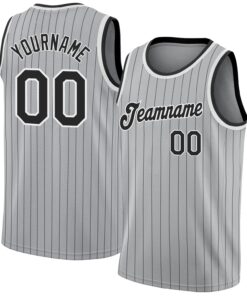Custom Gray Black Pinstripe Black-White Authentic Basketball Jersey