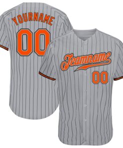 Custom Gray Black Pinstripe Orange-Black Authentic Baseball Jersey