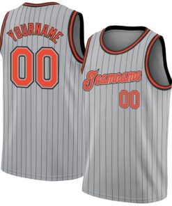 Custom Gray Black Pinstripe Orange-Black Authentic Basketball Jersey