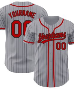 Custom Gray Black Pinstripe Red Authentic Baseball Jersey