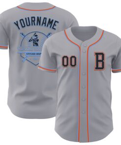 Custom Gray Black Powder Blue-Orange Authentic Baseball Jersey