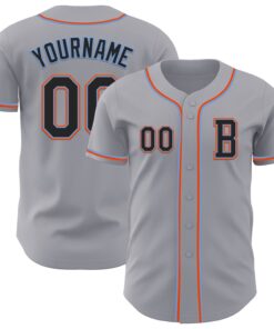 Custom Gray Black Powder Blue-Orange Authentic Baseball Jersey