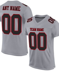 Custom Gray Black-Red Mesh Authentic Football Jersey