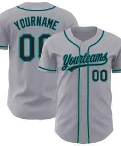 Custom Gray Black-Teal Authentic Baseball Jersey